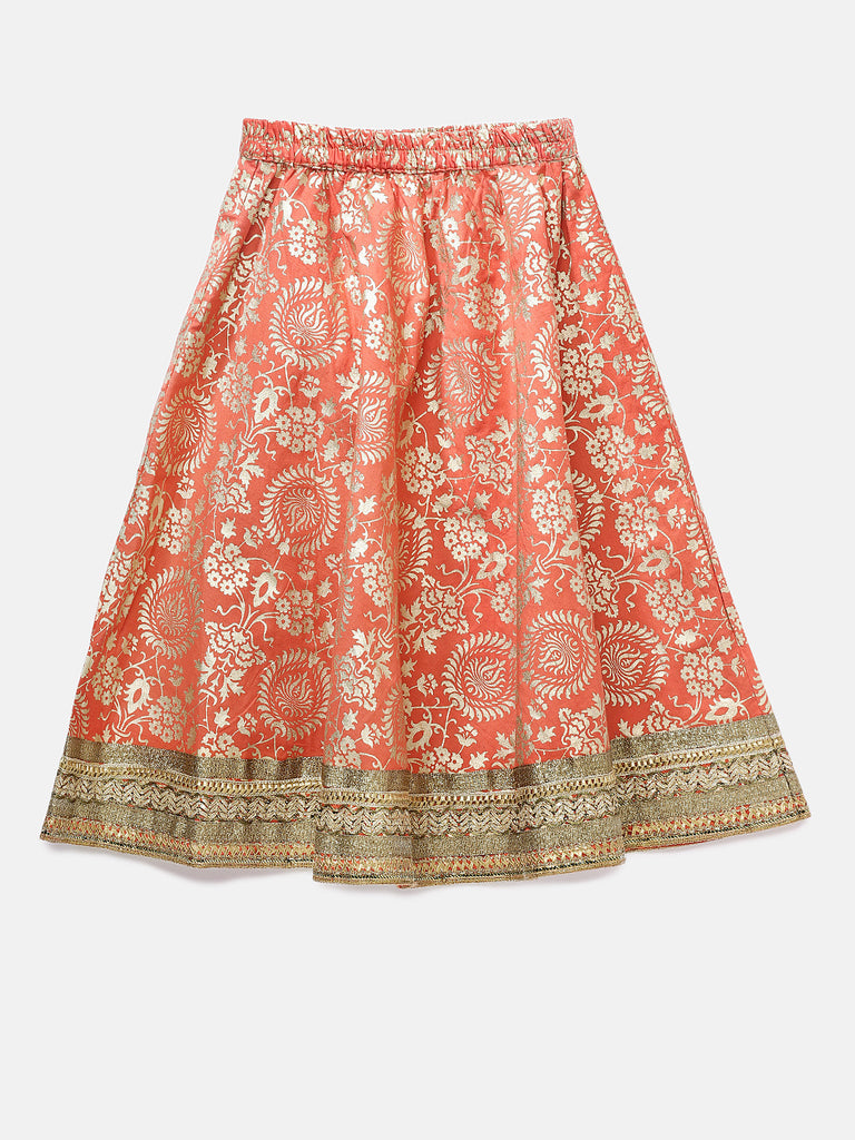 Kids Girls Flared Sleeveless Pink Lehenga Set