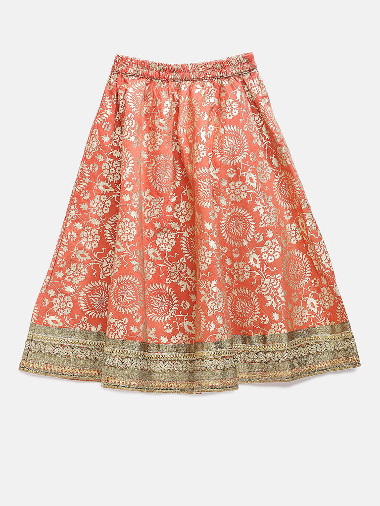 Kids Girls Flared Sleeveless Pink Lehenga Set