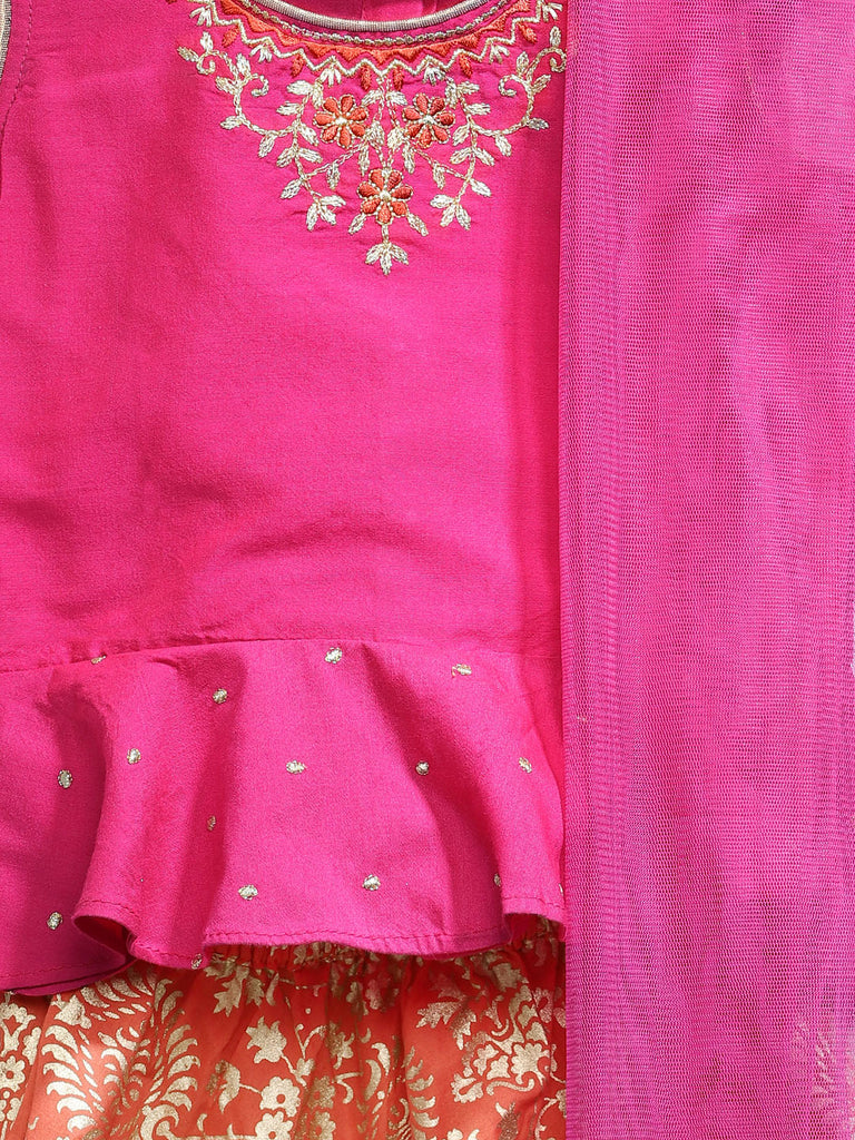 Kids Girls Flared Sleeveless Pink Lehenga Set