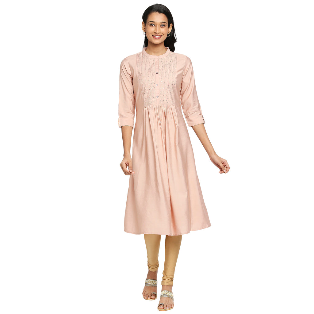 Women's Beige Gadhwaal Embroidered Kurta