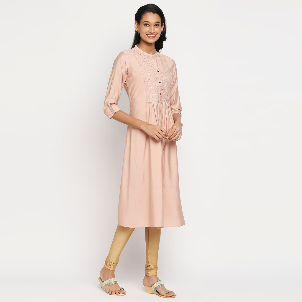 Women's Beige Gadhwaal Embroidered Kurta