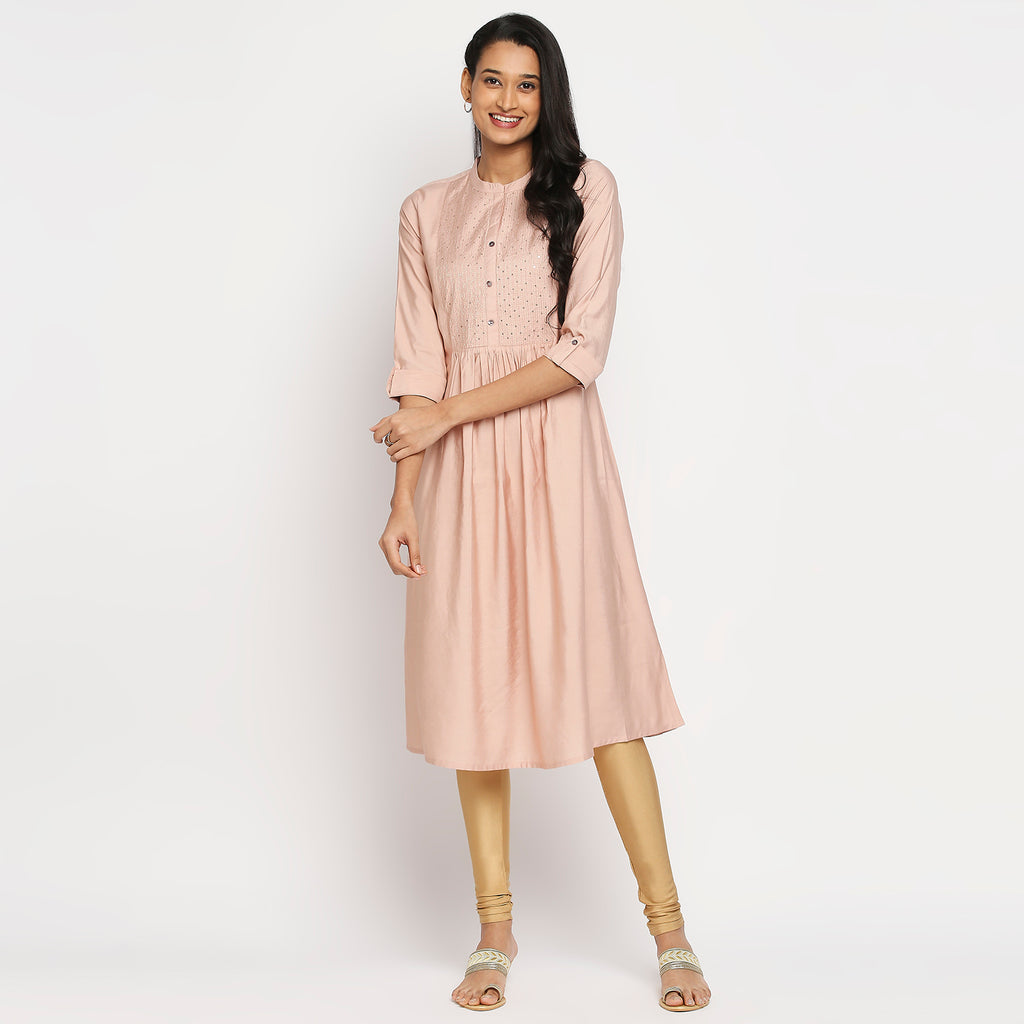 Women's Beige Gadhwaal Embroidered Kurta