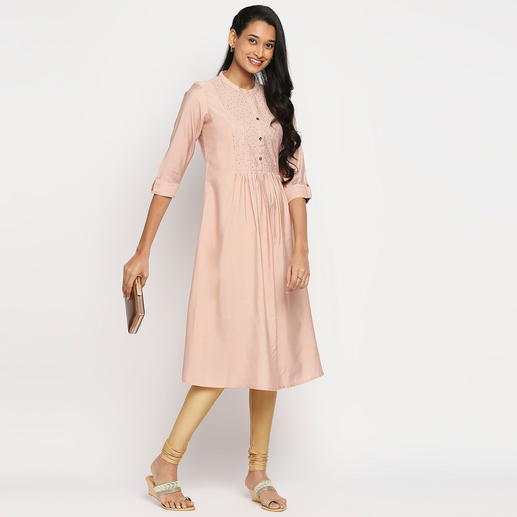 Women's Beige Gadhwaal Embroidered Kurta