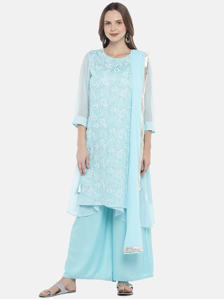 Women High - Low Three-Fourth Sky Blue Skd