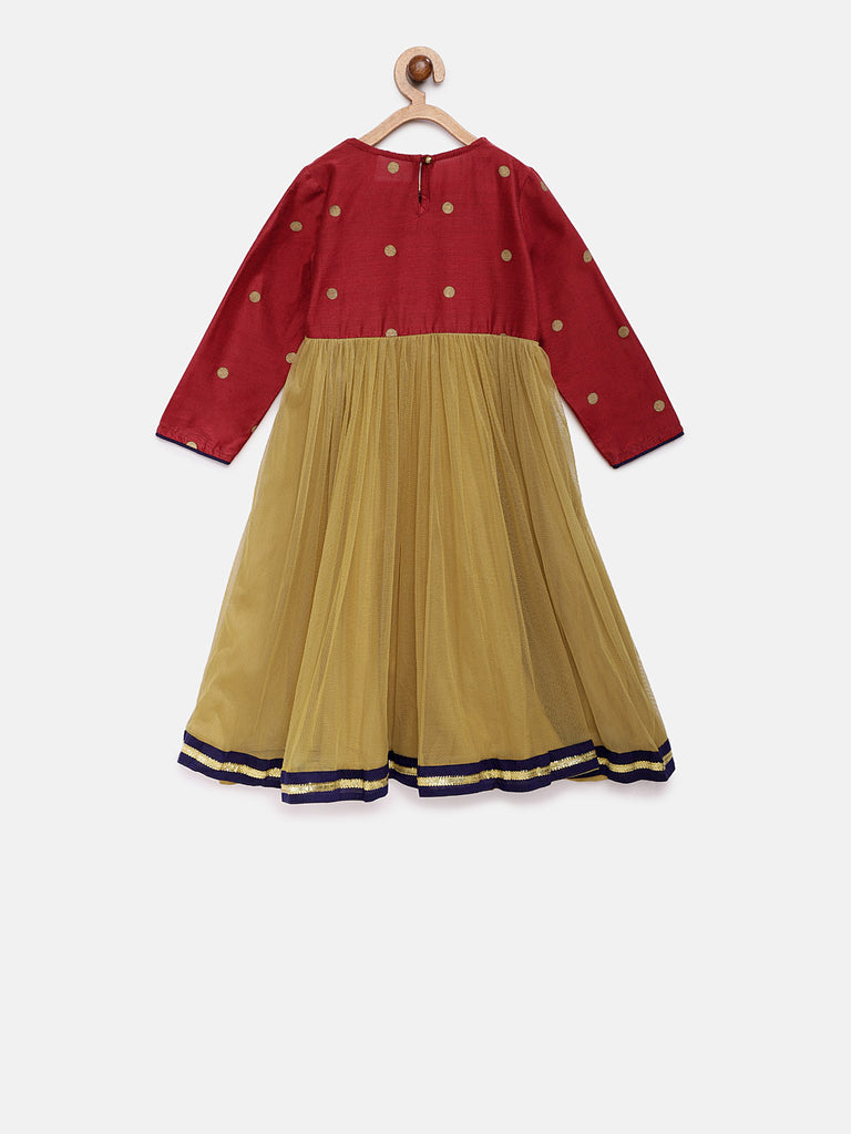 Kids Girls Flared Three-Fourth Maroon Dress