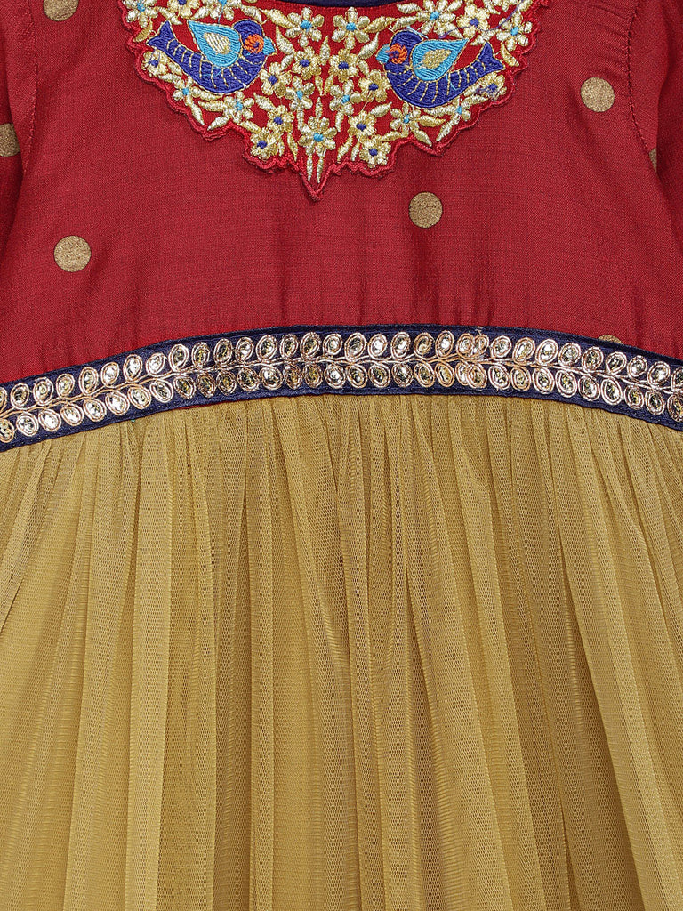Kids Girls Flared Three-Fourth Maroon Dress