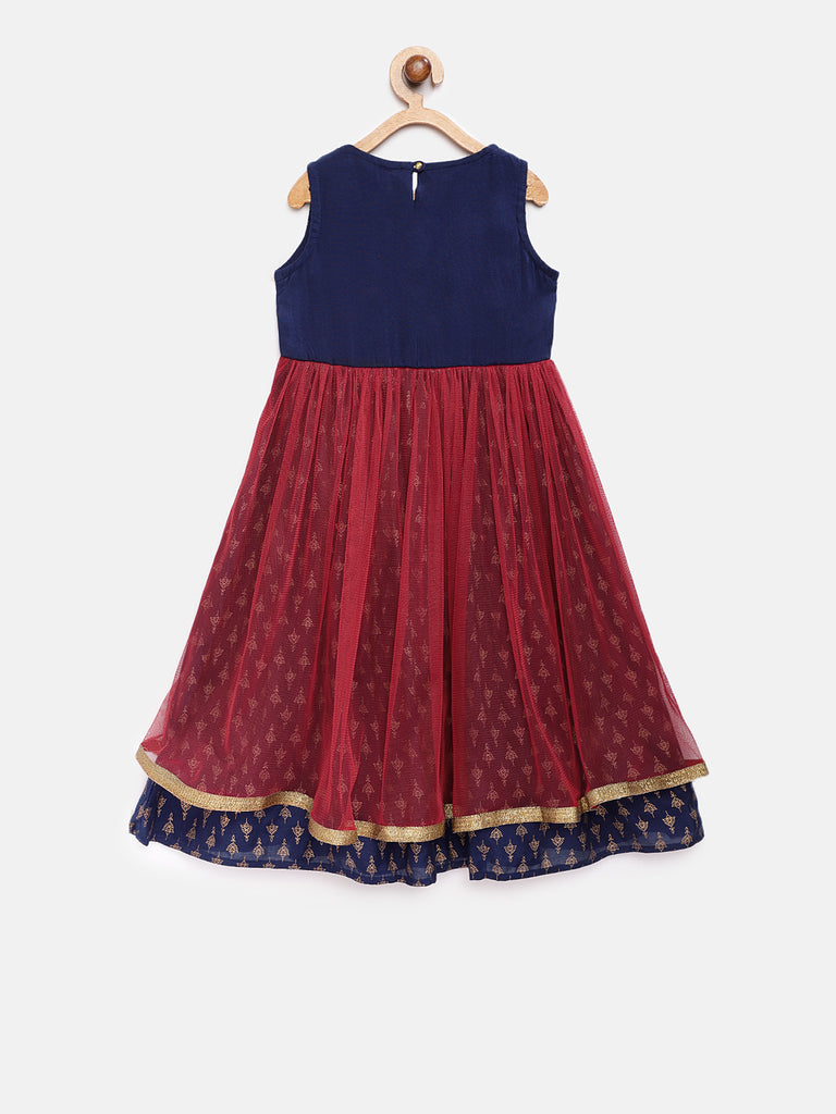 Kids Girls Flared Sleeveless Maroon Dress