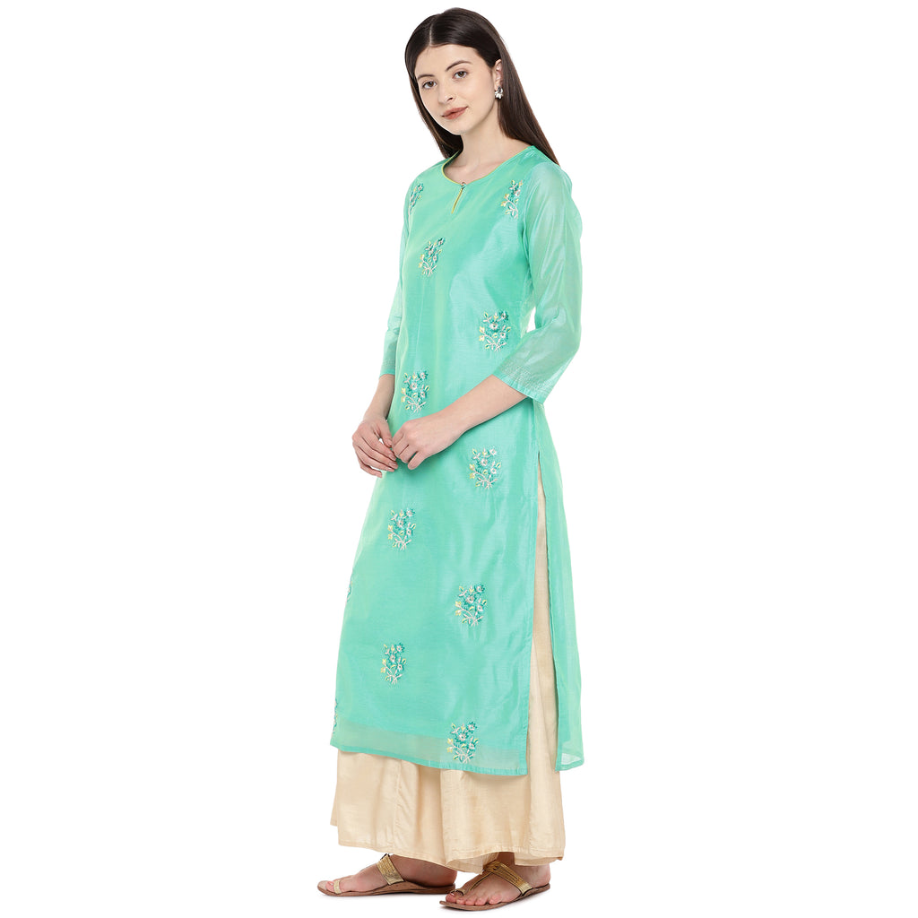 Women Twin Kurta Three-Fourth Teal Skd