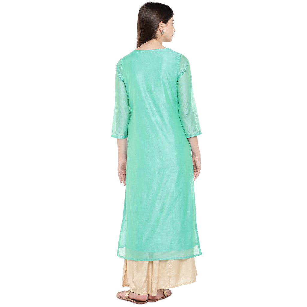 Women Twin Kurta Three-Fourth Teal Skd