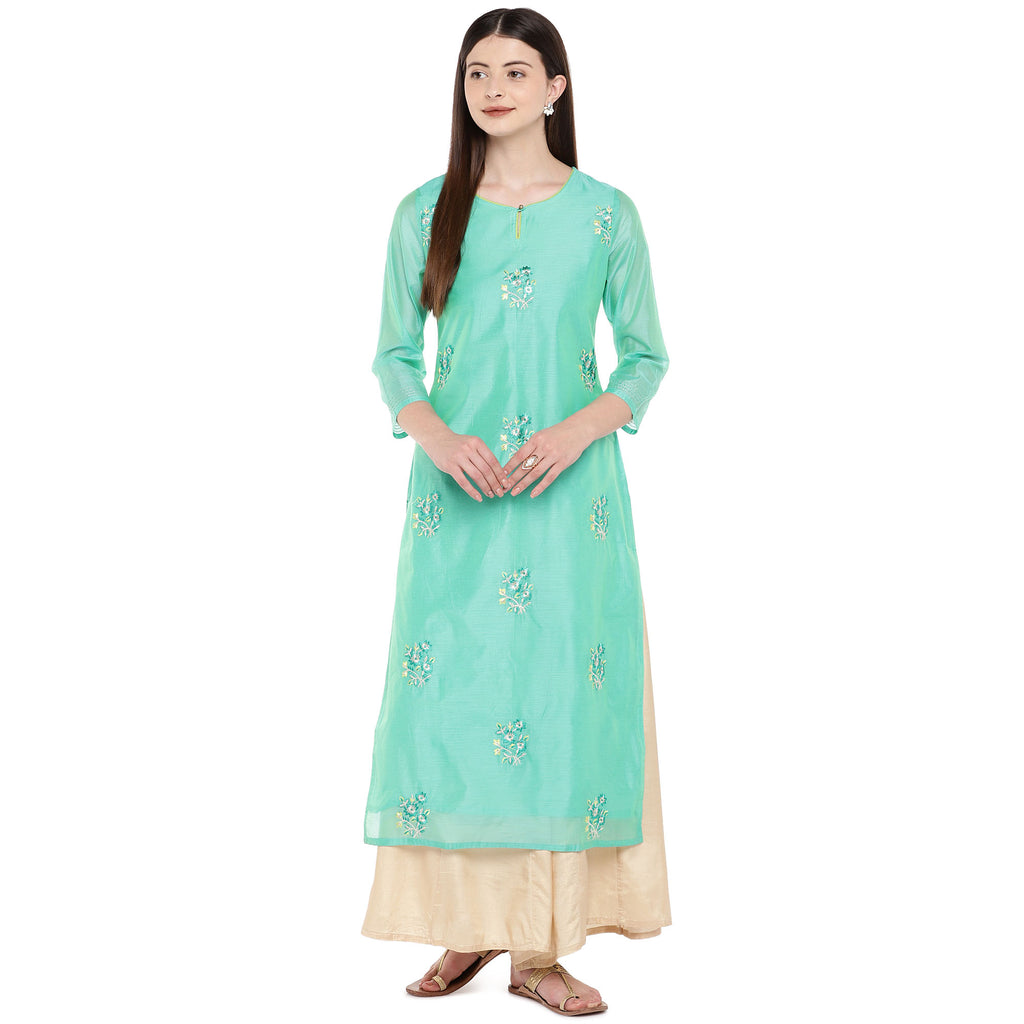 Women Twin Kurta Three-Fourth Teal Skd