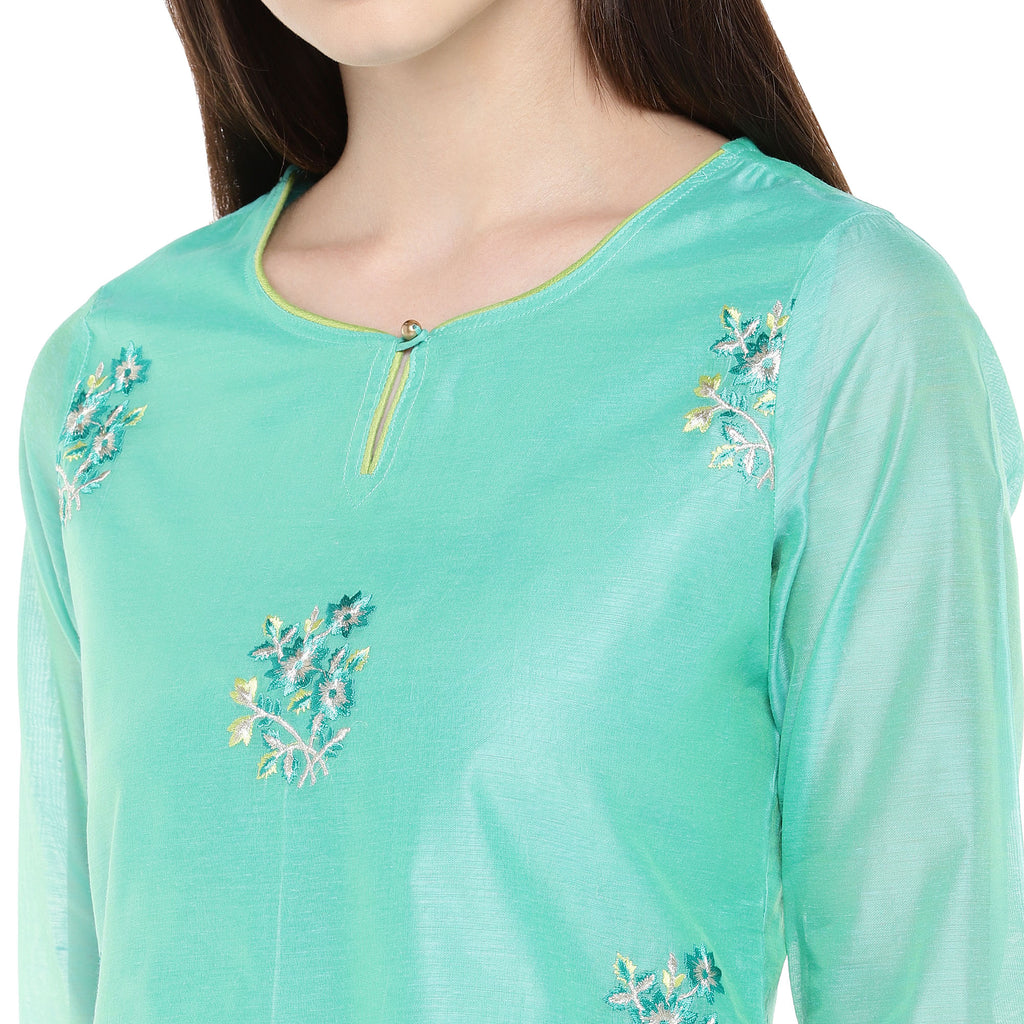 Women Twin Kurta Three-Fourth Teal Skd