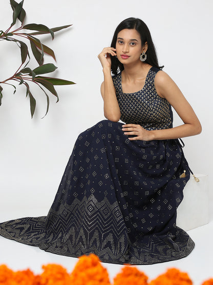 Women's Navy Blue Polyester Embellished Skirt