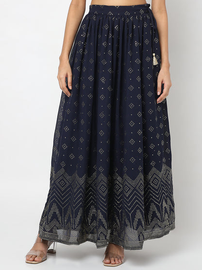 Women's Navy Blue Polyester Embellished Skirt