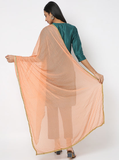 Women's Peach Nylon Chiffon Embellished Dupatta