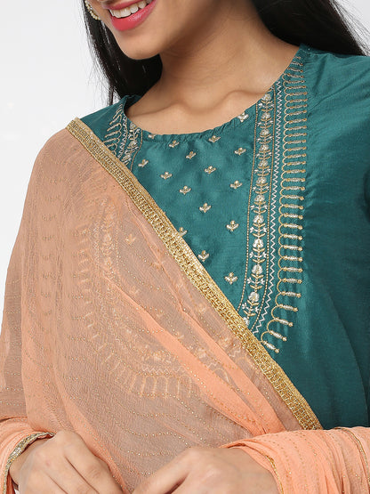 Women's Peach Nylon Chiffon Embellished Dupatta