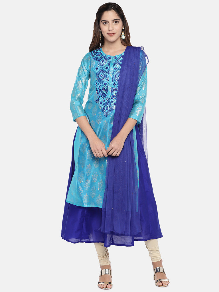 Women Twin Kurta Three-Fourth Blue Skd