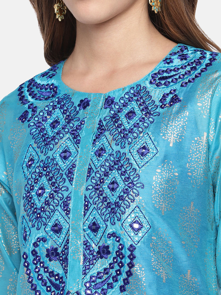 Women Twin Kurta Three-Fourth Blue Skd