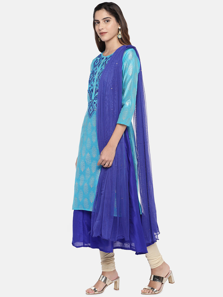 Women Twin Kurta Three-Fourth Blue Skd