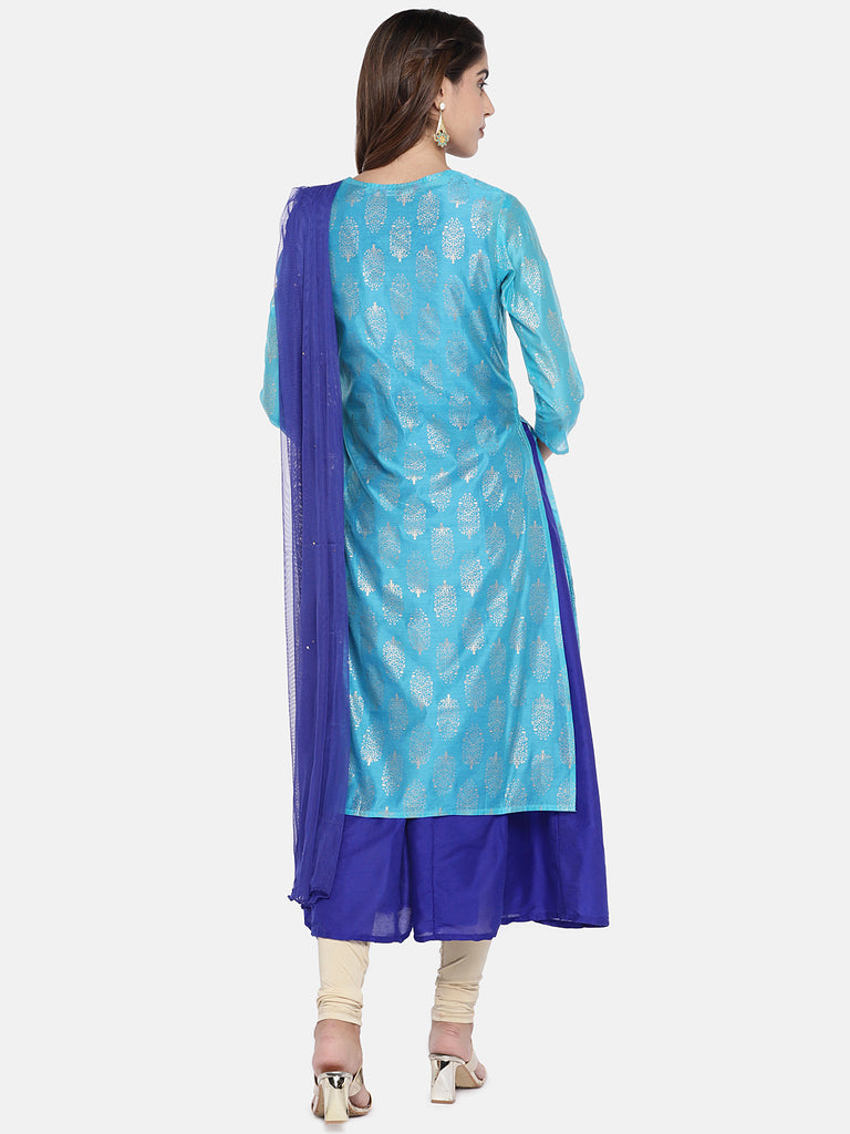 Women Twin Kurta Three-Fourth Blue Skd