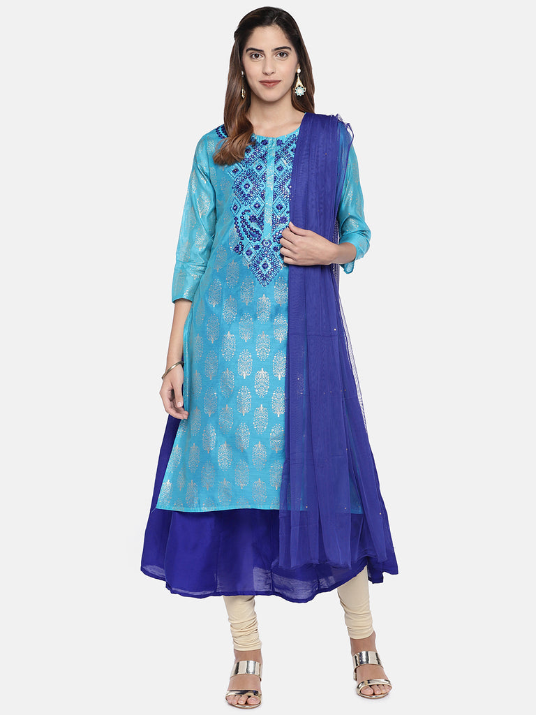 Women Twin Kurta Three-Fourth Blue Skd