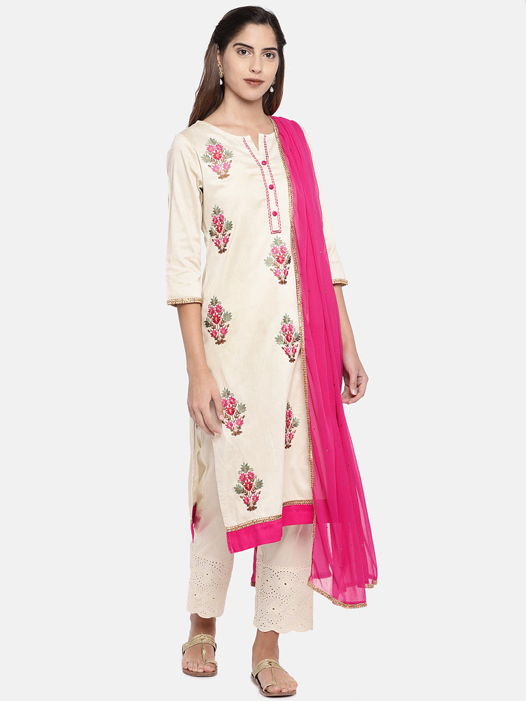 Women Regular Three-Fourth Off White Skd