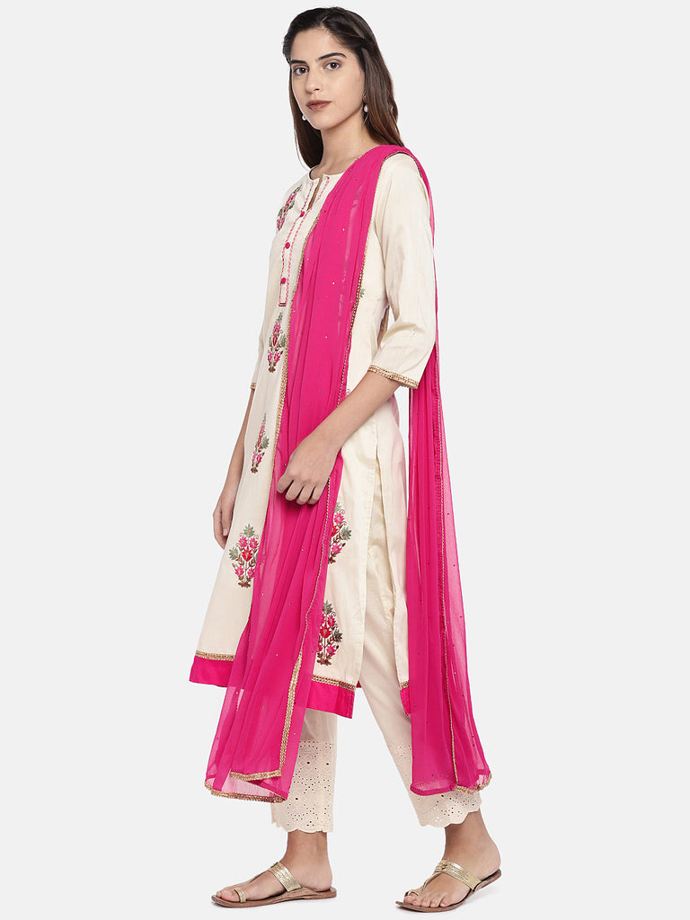 Women Regular Three-Fourth Off White Skd