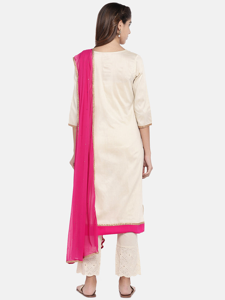 Women Regular Three-Fourth Off White Skd