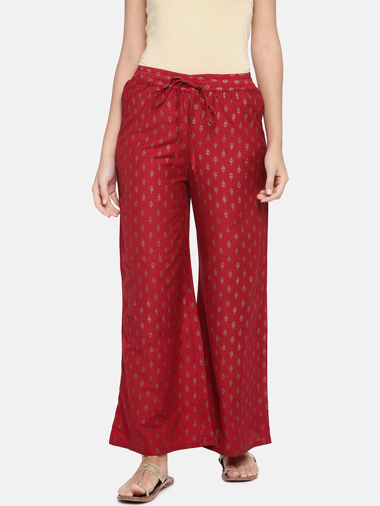 Women Flared Red Pallazzo