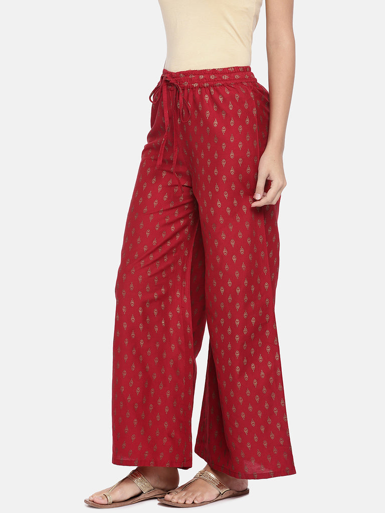 Women Flared Red Pallazzo