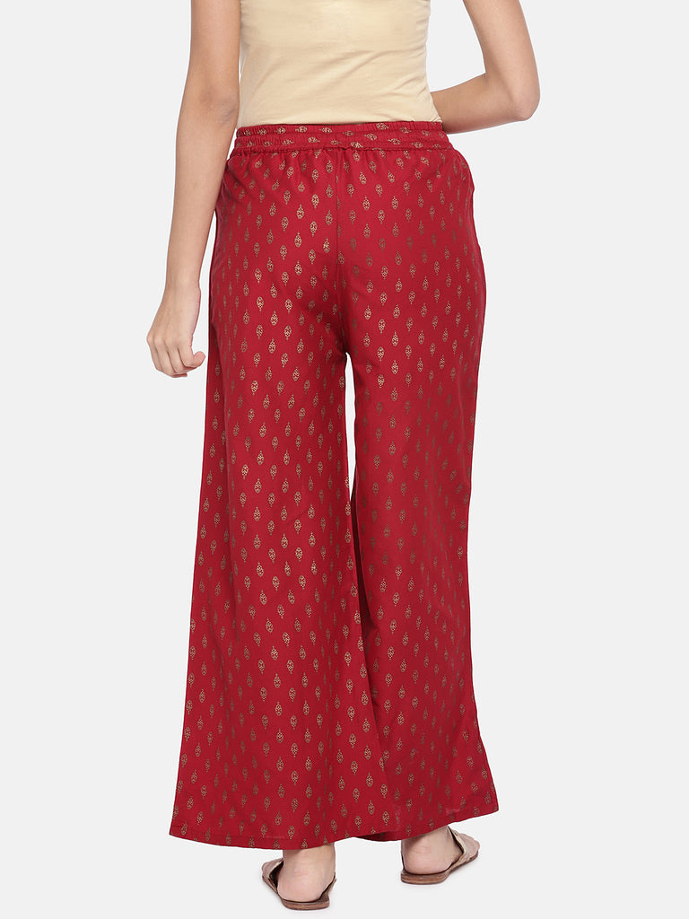 Women Flared Red Pallazzo