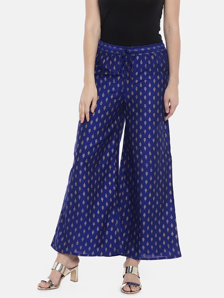 Women Flared Royal Blue Pallazzo