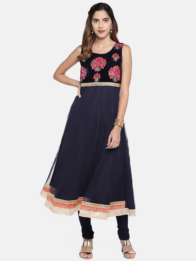 Women Kalidar Sleeveless Navy Skd
