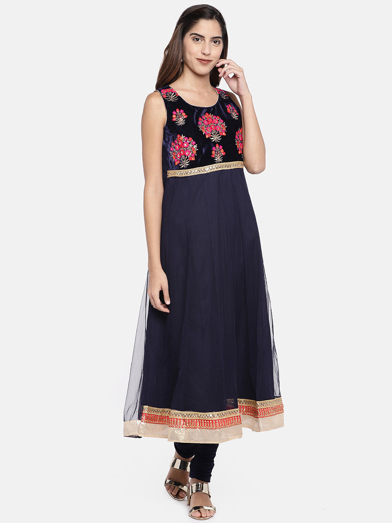 Women Kalidar Sleeveless Navy Skd