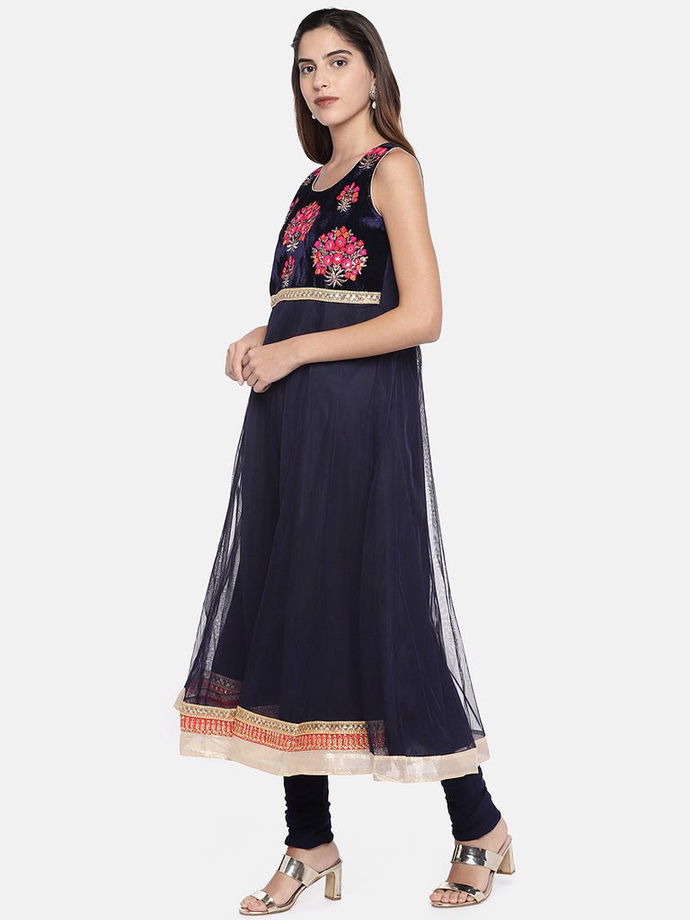 Women Kalidar Sleeveless Navy Skd