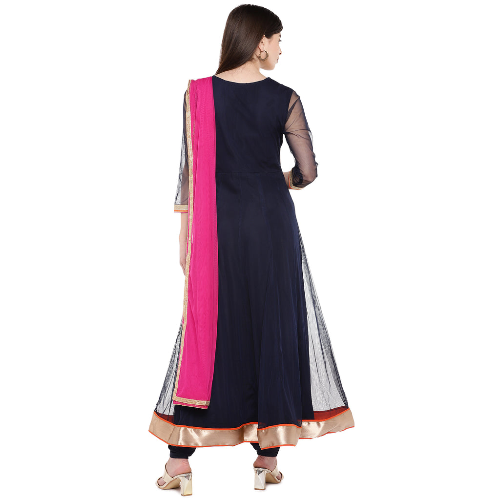 Women Anarkali Three-Fourth Navy Skd