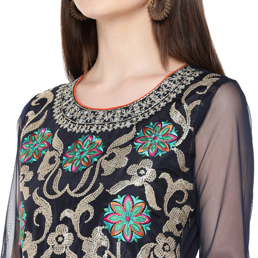 Women Anarkali Three-Fourth Navy Skd