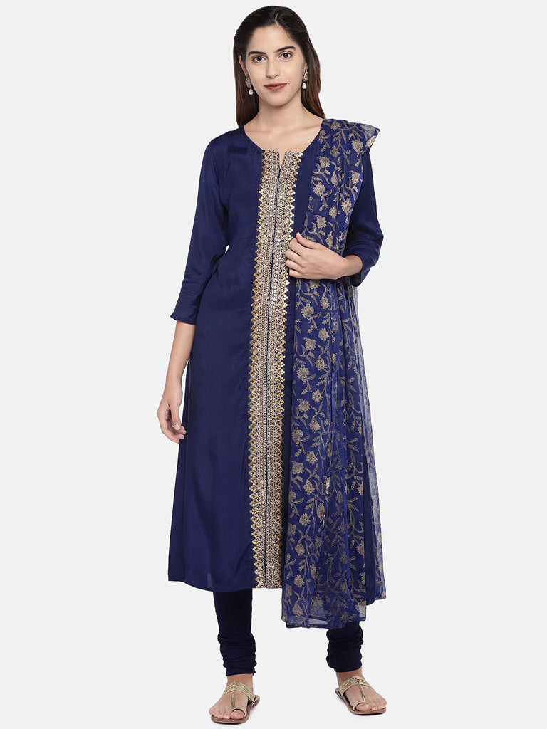 Women Straight Three-Fourth Royal Blue Skd