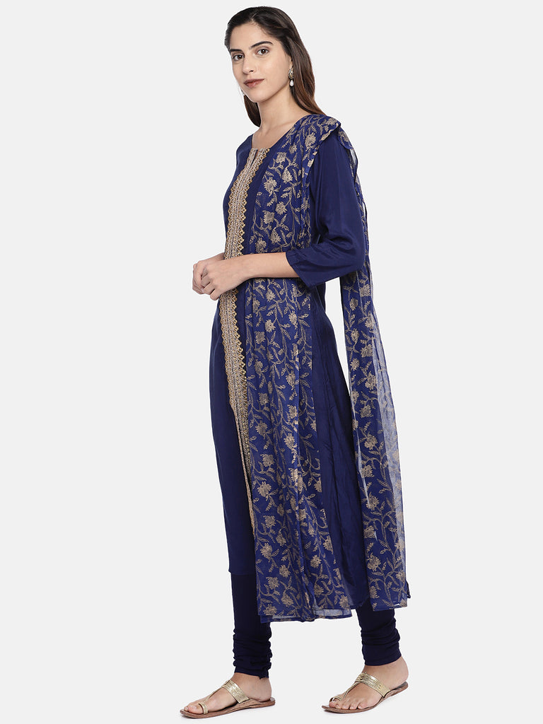 Women Straight Three-Fourth Royal Blue Skd