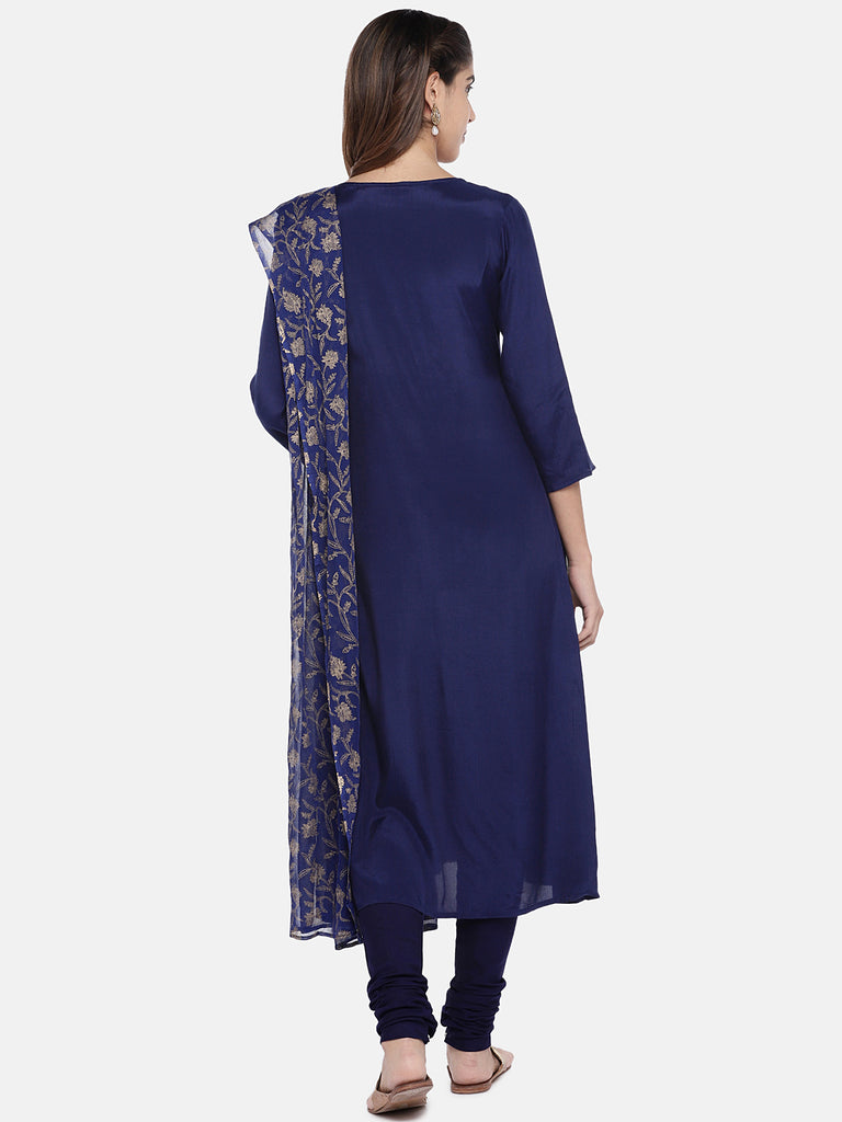 Women Straight Three-Fourth Royal Blue Skd