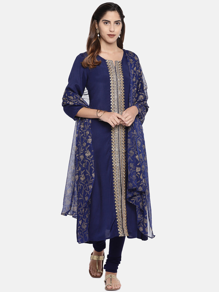Women Straight Three-Fourth Royal Blue Skd