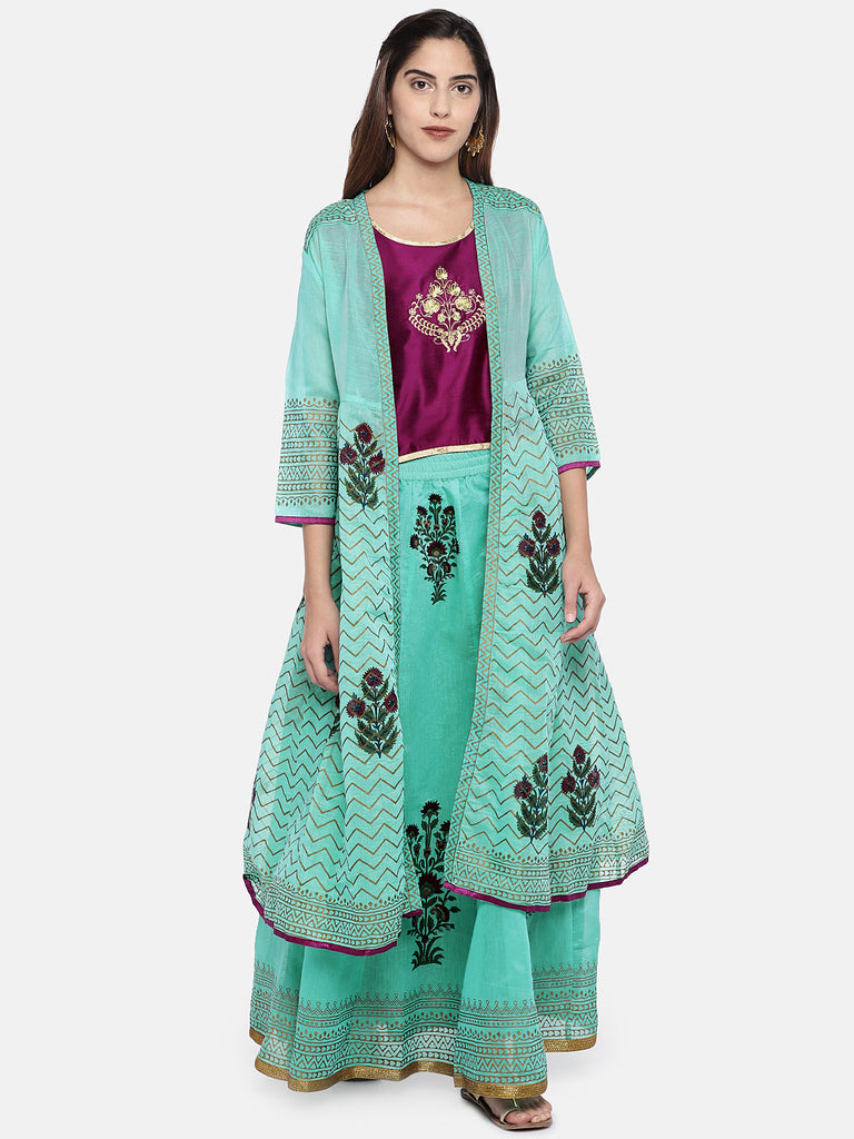 Women Twin Kurta Three-Fourth Teal Skd