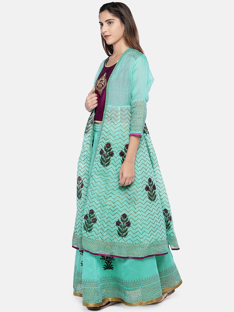 Women Twin Kurta Three-Fourth Teal Skd