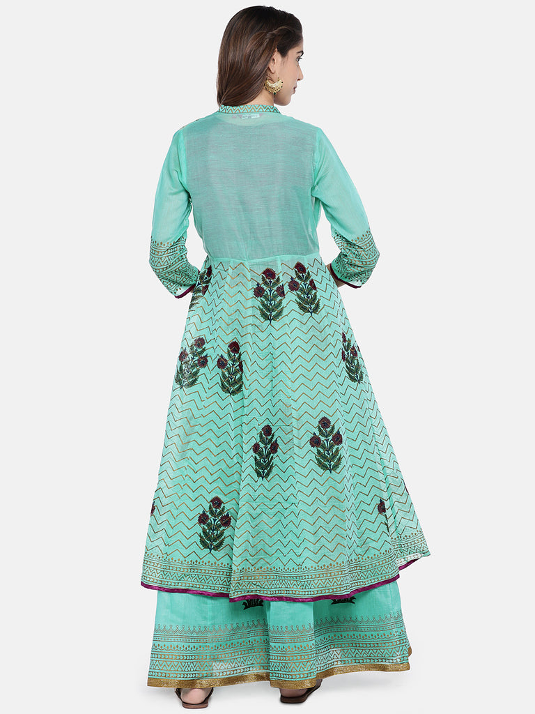 Women Twin Kurta Three-Fourth Teal Skd