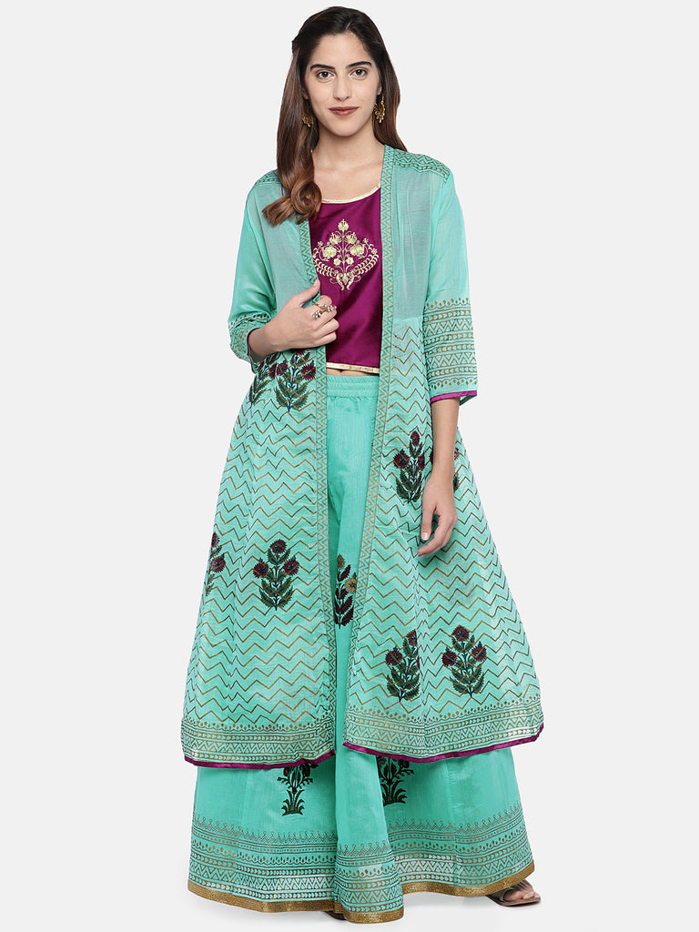 Women Twin Kurta Three-Fourth Teal Skd