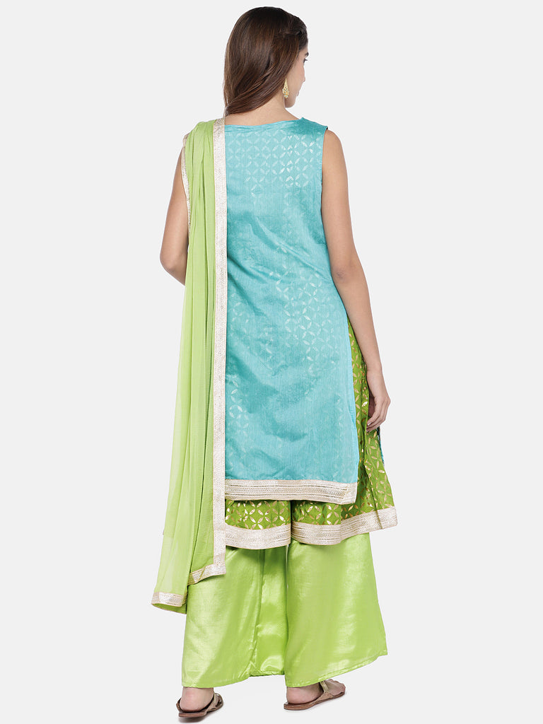 Women Twin Kurta Sleeveless Blue Skd