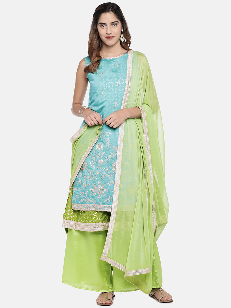 Women Twin Kurta Sleeveless Blue Skd