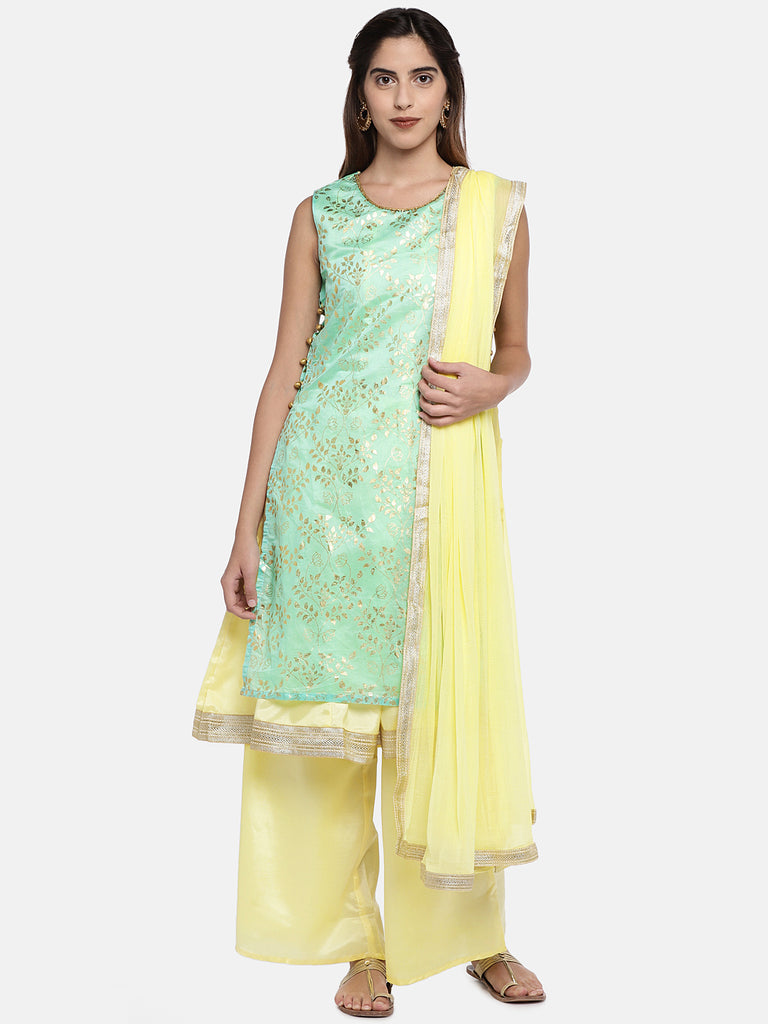 Women Twin Kurta Sleeveless Aqua Skd