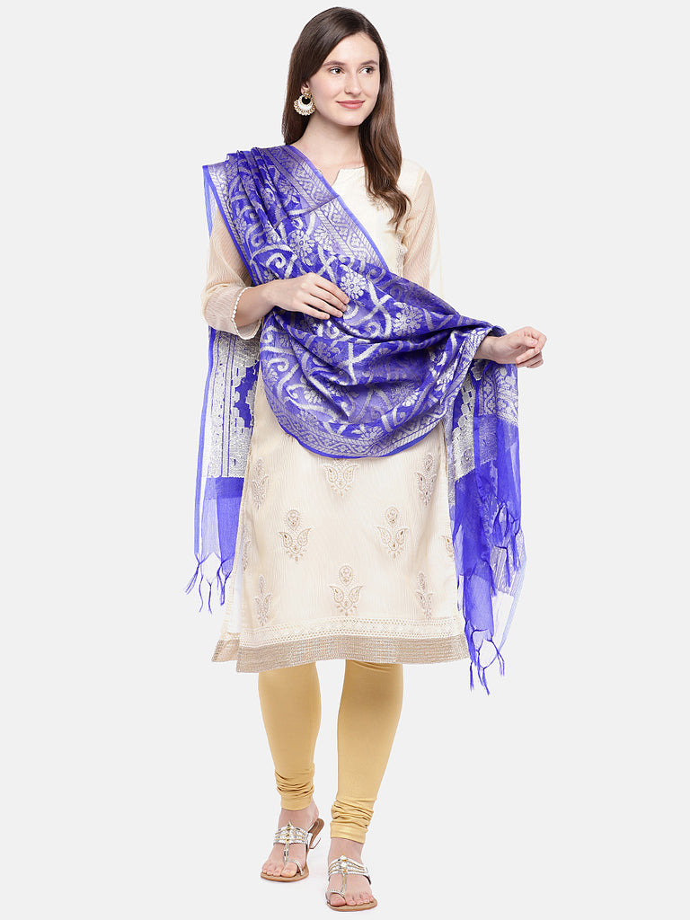 Women Royal Blue Banaras Dupatta
