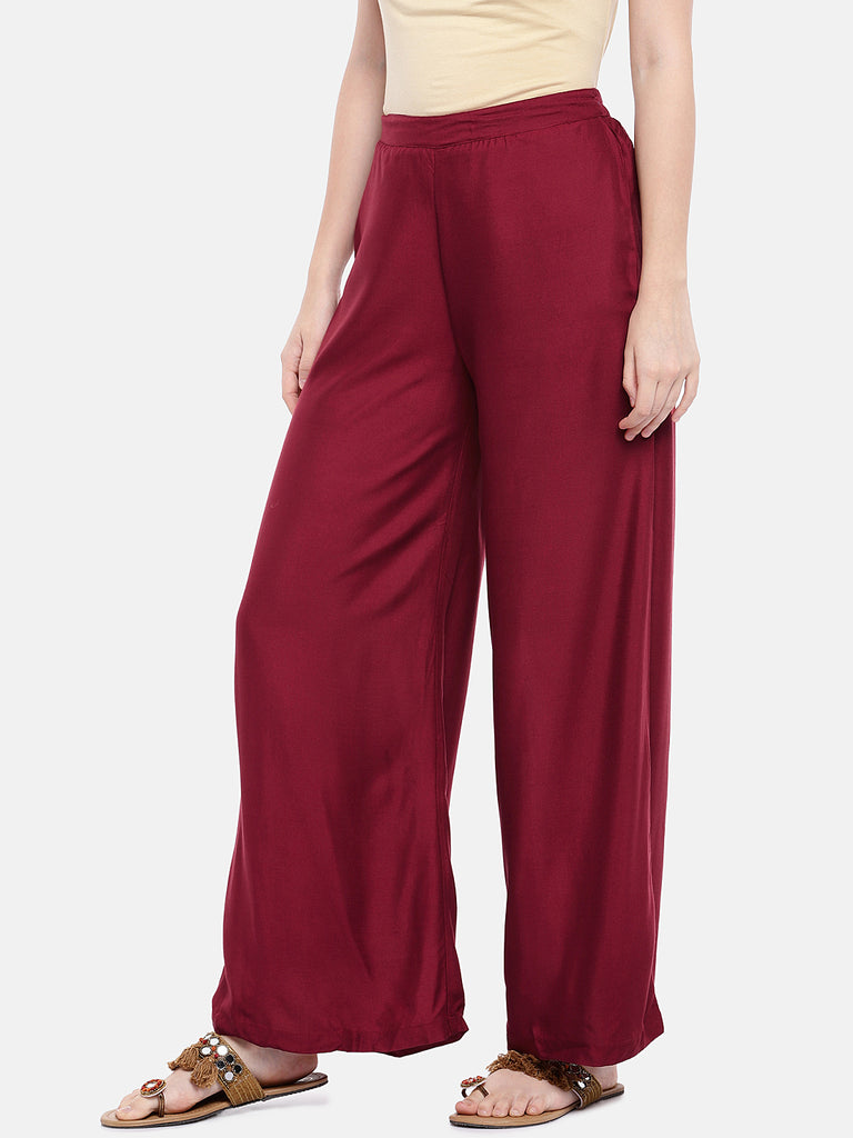Core Women Flared Maroon Pallazzo