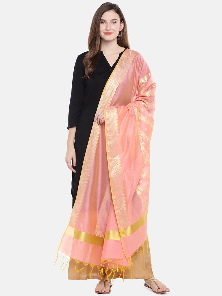 Women Peach Banaras Dupatta